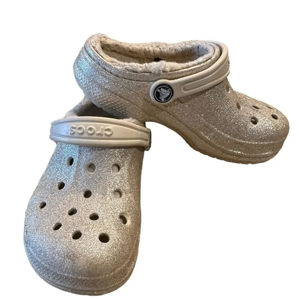 Crocs Children’s Size 13 Golden Glitter Fleece Lined Clogs